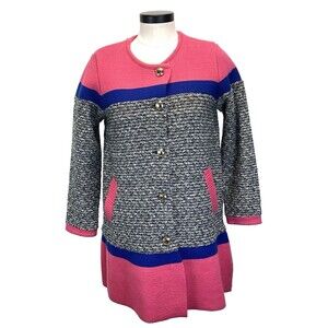 Unbranded Wool Blend Coat Women's 8-10? A-Line Sweater Colorblock Pink/Gray/Blue